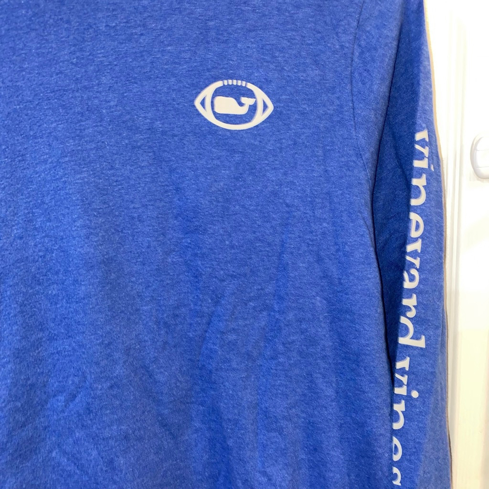Boys Vineyard Vines Hoodie Tee M Heather Blue with White Football Logo NWT - Picture 2 of 7